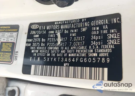 2015 Kia Sorento Lx из США, поврежденный, VIN 5XYKT3A64FG605789